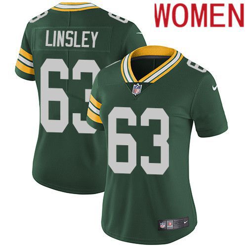 Women Green Bay Packers #63 Corey Linsley Green Nike Vapor Limited NFL Jersey->women nfl jersey->Women Jersey